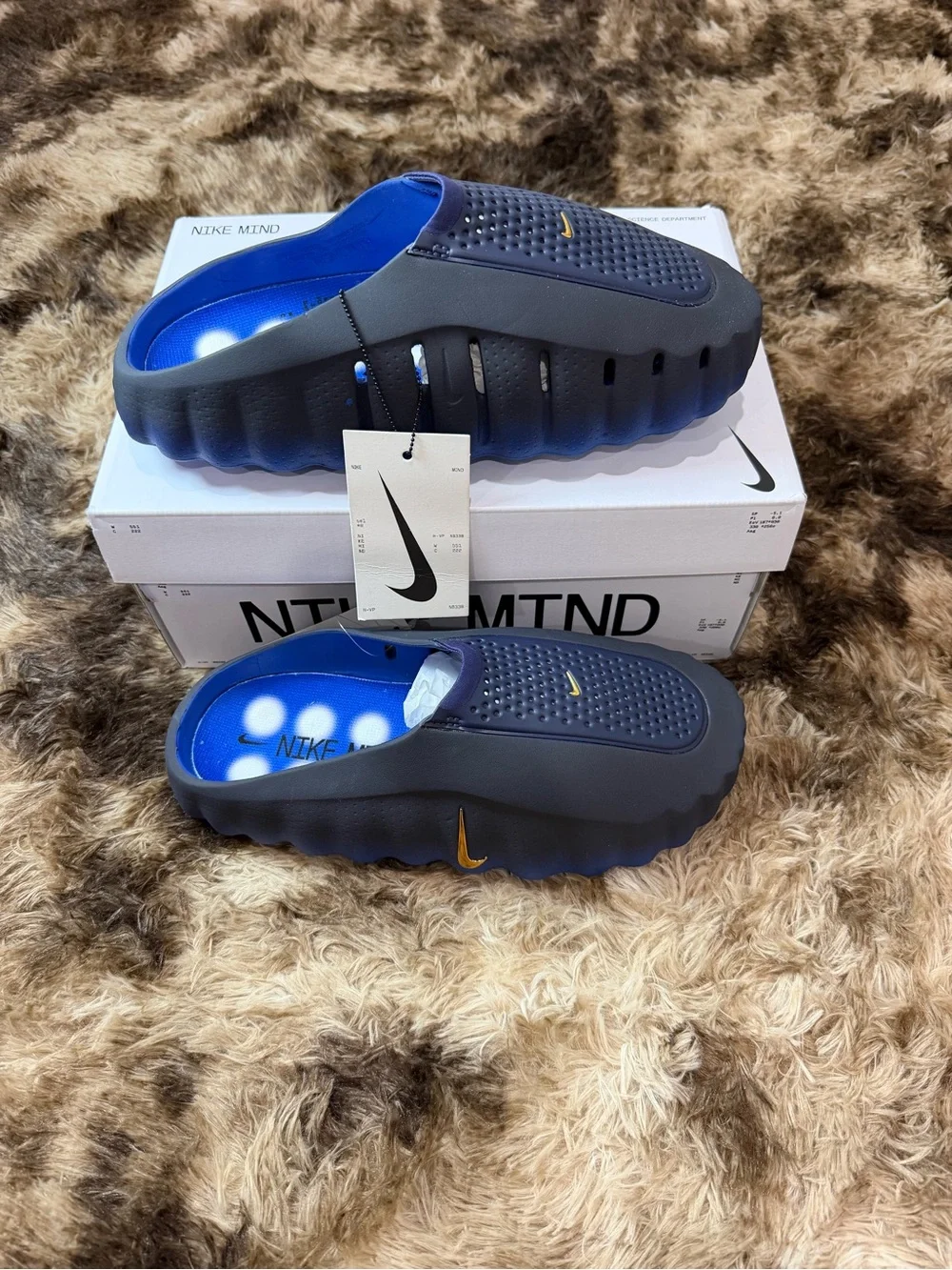 Nike Men’s Slip-On Foam Clogs in Blue and Gold